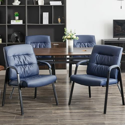 Big&Wide Office Guest Reception Chair Set of 6, Conference Room Chairs Waiting Room Chairs 6 Pack, Modern Leather Office Desk Chair No Wheels(Navy Blue) - color: Navy Blue, size: 6 Pack