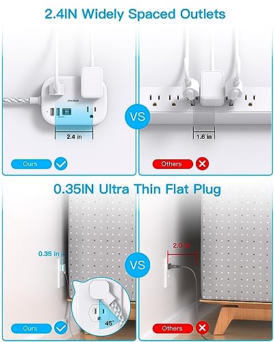Cruise Essentials 2026,One Beat Travel Power Strip with USB C,Flat Plug 3ft - color: White, size: 3Ft