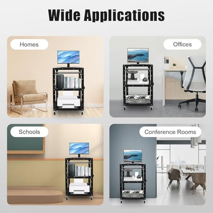 AV Cart with Wheels and Power, Mobile Computer Cart Workstation | 4 Tier Storage, Locking Wheels, Power Outlet & USB Ports,Steel Utility Cart for Office Classroom Warehouse - size: 24x18x42in