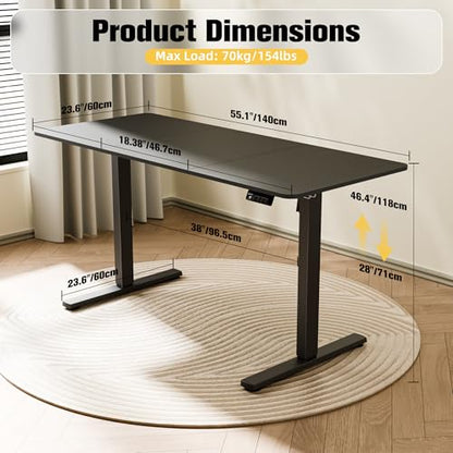 55"x24" Standing Desk, Height Adjustable Sit-Stand Home Office, Black | Electric Adjustable Standing Desk, Sit to Stand Computer Office Desk with Splice Board, Memory Preset, Lifts 28.7''-46.5" - color: Black Frame-black, size: 55-inch