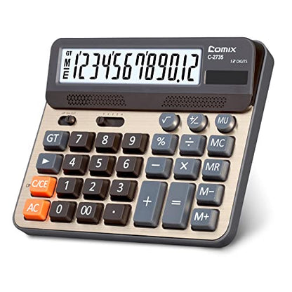 Comix Desktop Calculator, 12 Digits Large Button Desk Calculator, Gold