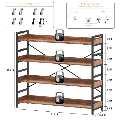 HCHQHS 4 Tier Bookshelf, Adjustable Industrial Bookcase, Vertical Tall Book Shelf, Wood and Black Metal Open Bookshelves for Home Office, Living Room, Bedroom - color: Rustic Brown, size: 4-Tier (47"W x 44"H)
