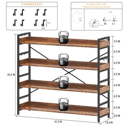 HCHQHS 4 Tier Bookshelf, Adjustable Industrial Bookcase, Vertical Tall Book Shelf, Wood and Black Metal Open Bookshelves for Home Office, Living Room, Bedroom - color: Rustic Brown, size: 4-Tier (47"W x 44"H)