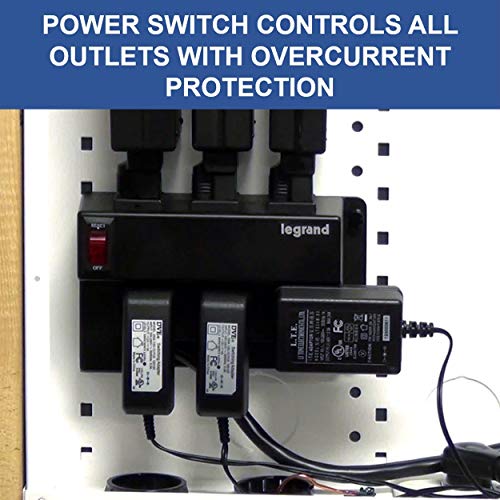 Legrand On-Q AC1031 Media Enclosure Power Strip, Half Width for Power Strip Media Cabinet, Power Strip to Optimize Cable Management with 6 Outlets, 3 IEC C13 Adapters,1 IEC C7 Adapter, Black