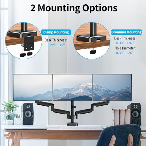 MOUNTUP Triple Monitor Mount for 17-32 inch Screens, Full Motion Triple Monitor Stand, 3 Monitors Desk Mount Holds 4.4-19.8 lbs Each, Clamp & Grommet Mounting, Black - size: Triple