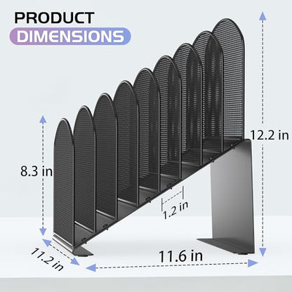 Sinboun Inclined Desk File Organizer Folder Holder with 8-Section, Black - color: Black, size: 8 Section