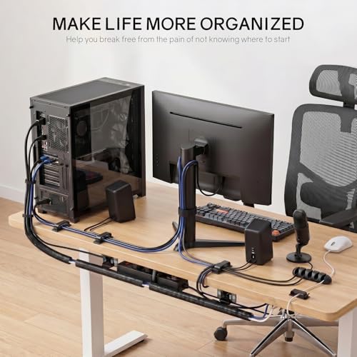353 PCS Cable Management Kit - 1 Cable Management Box, 4 Cable Sleeve Split, 130 Adhesive Cable Clip, 17 Cable Holder, 1 Roll Cable Organizer Strap, 150 Cable Tie with 50 Mount, for Computer Desk TV