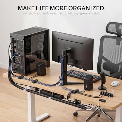 353 PCS Cable Management Kit - 1 Cable Management Box, 4 Cable Sleeve Split, 130 Adhesive Cable Clip, 17 Cable Holder, 1 Roll Cable Organizer Strap, 150 Cable Tie with 50 Mount, for Computer Desk TV