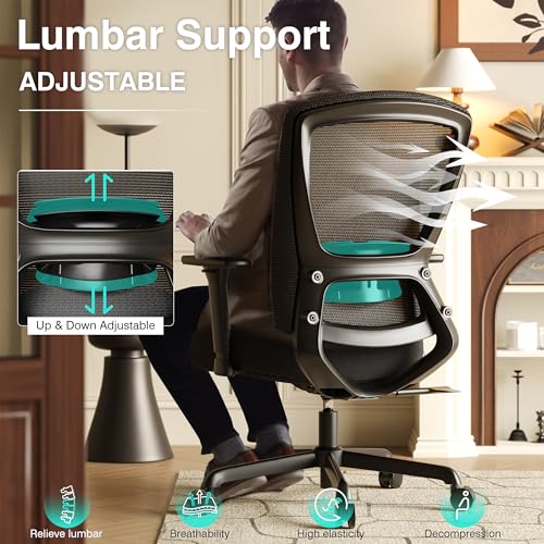 ELABEST Mesh Office Chair,Ergonomic Computer Desk Chair,Sturdy Task Chair- Adjustable Lumbar Support & Armrests,Tilt Function,Comfort Wide Seat,Swivel Home Office Chair (Noir Black (Padded Seat)) - color: Noir Black (Padded Seat)