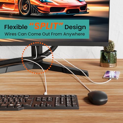 Braided Cable Management Sleeve, 10 ft (120 in), 1/2 in, Black | Expandable Split PET Braid, Self-Closing Design for TV, PC, USB and Ethernet Cables, Protect Pets Kids - size: 10ft-1/2"