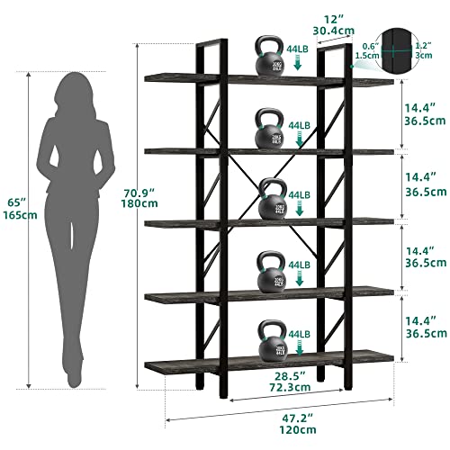 YITAHOME 70.9-Inch 5-Tier Bookshelf, Charcoal Gray