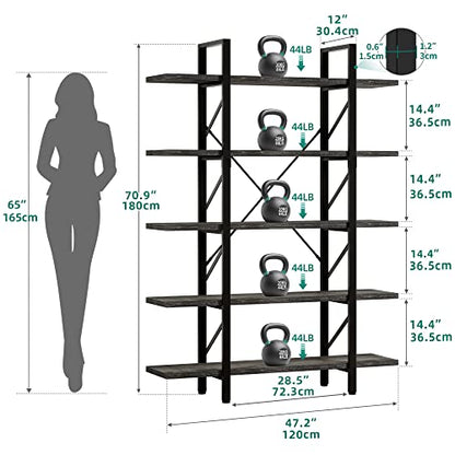 YITAHOME 70.9-Inch 5-Tier Bookshelf, Charcoal Gray