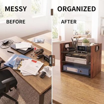 Desk Organizer - 3 Tier Wood & Metal Mesh Desktop Organizer for Office, Home, School, Workspace, Office Desk Organzier for Papers, Mail, Notebooks, Stationery - size: 3 Tier