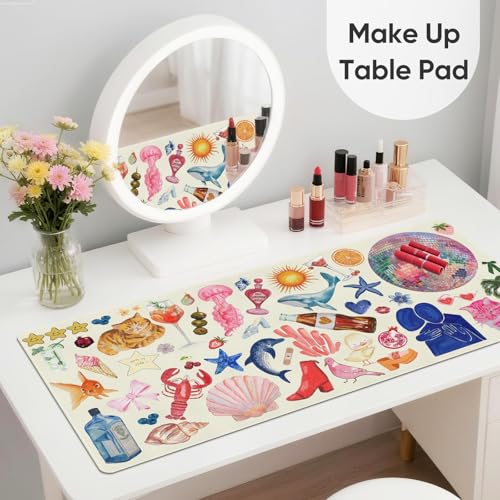 Desk Mat, Leather Desk Pad Blotter Protector, XXL Large Mouse Pad,Computer Laptop Mouse Pads for Desktop,Waterproof Writing Anti-Slip Mousepad for Office and Home I Cream Trendy Stickers - color: Cream Trendy Stickers