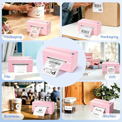 Bluetooth Thermal Label Printer,4x6 Shipping Label Printer - color: Pink