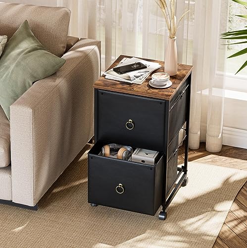 HOOBRO 2 Drawer Mobile File Cabinet, Rolling Printer Stand, Vertical Filing Cabinet, Office Drawers, Filing Cart for Home Office, A4/Letter Size, Nonwovens Drawer, Black and Rustic Brown BFK20WJ01 - color: Black + Rustic Brown