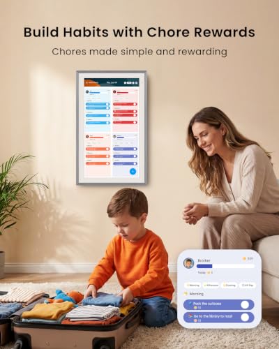 Apolosign 27-inch Digital Calendar & Smart Family Wall Planner, No Subscription, Shared Touchscreen Display with Calendar Sync, Chore Charts & Family Scheduling Hub, Wall Mount Included (Gray) - color: Gray