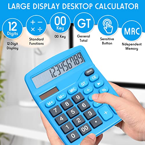 8 Pack 12 Digits Calculator Bulk Calculators Desktop Solar and Battery Dual Power Large LCD Display and Sensitive Butto Handheld for Office, School, Home(Dark Blue) - color: Dark Blue