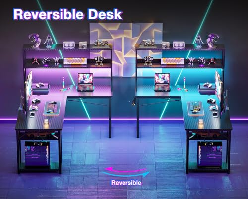 ODK 53 Inch L Shaped Gaming Desk with Hutch & Headphone Hook - size: 53 Inch