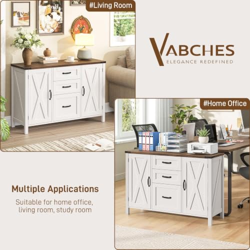 Vabches File Cabinet with 3 Drawers Fits Files Letter/A4 Size, Rustic White - color: Rustic White