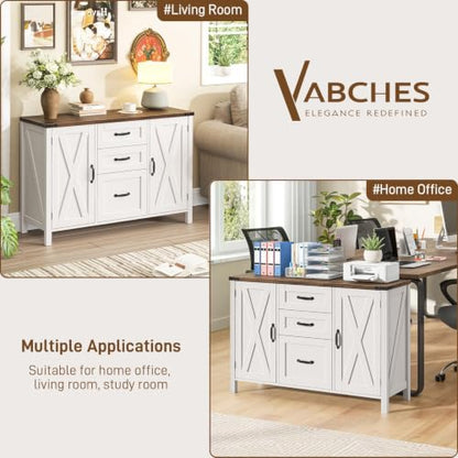 Vabches File Cabinet with 3 Drawers Fits Files Letter/A4 Size, Rustic White - color: Rustic White