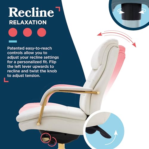 La-Z-Boy Sonata Ergonomic Bonded Leather Swivel Executive Chair, White and Gold (CCHR10014A) - color: Beige