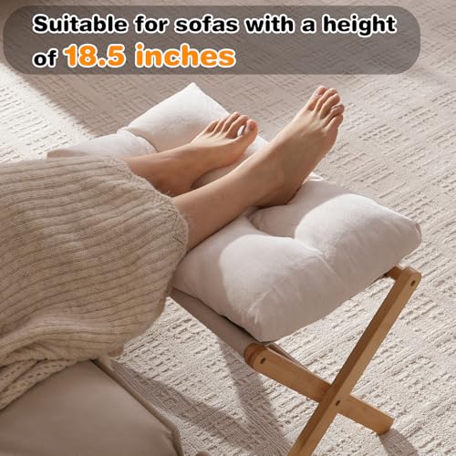 Baveke Ottoman Foot Rest- Bamboo Foldable Stool, Foot Stools Small Ottman with Upholstered & X Legs, Folding Stool for Makeup, Bedroom and Living Room (Large Beige) - color: Large Beige, size: 21.3"D x 13.4"W x 18.5"H