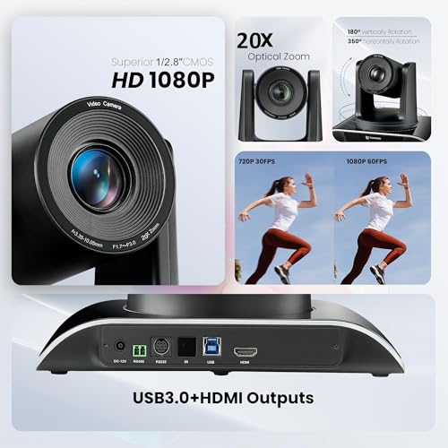 20x Zoom Conference Room Camera System TONGVEO All-in-1 Video and Audio Conferencing System 20X Optical Zoom USB3.0 HDMI PTZ Camera and Conference speaker with microphone Bundle for large Meeting Room - color: Ink