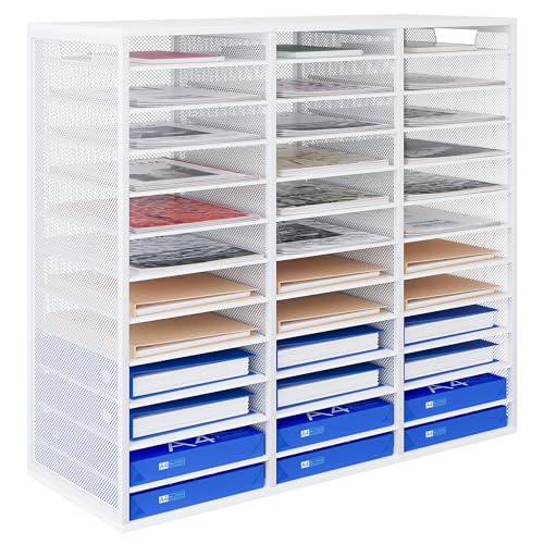 Mail Sorter Adjustable Countertop Mail Holder, Heavy Duty Literature Organizer, Student Mailbox for Classroom, Desktop Bill Paper Organizer for Office Home School, 36 Compartments, White - color: White, size: 31.5" × 12.2" × 29"