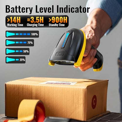 Tera Barcode Scanner with Battery Indicator: 1D Wireless, 5100 Yellow | USB Wired 2.4G Wireless Reader, 2200mAh Battery, 1D Laser Scanning, IP54 Protection, Retail Checkout Warehouse Library School - color: 1D Yellow