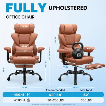 ALLGOD Office Desk Chair, Big and Tall Executive Chair with Lumbar Support, High Back Computer Gaming Chair, PU Leather with Pocket Spring Cushion, Adjustable Armrests and Footrest, Brown - color: Brown