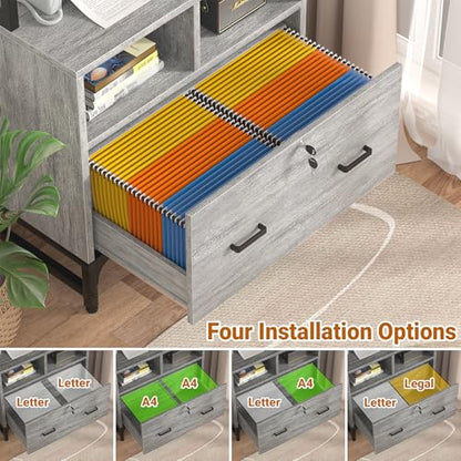 Homieasy File Cabinet with Charging Station, Vertical Filing Cabinet - color: Light Oak