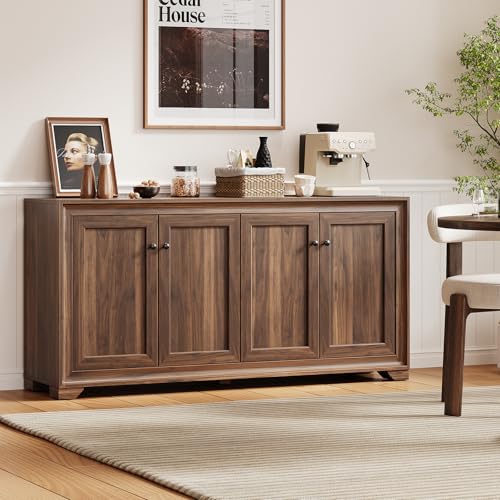 ONBRILL 60" Buffet Cabinet with Storage, 4 Doors & Adjustable Shelves Brown - color: Brown