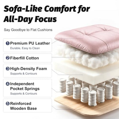 Efomao Executive Office Chair 400lbs,Pink Big and Tall Desk Chair | Mattress-grade pocket spring cushion, sleek leather, 135° recline & footrest for computer gaming setup. - color: 3084p-pink