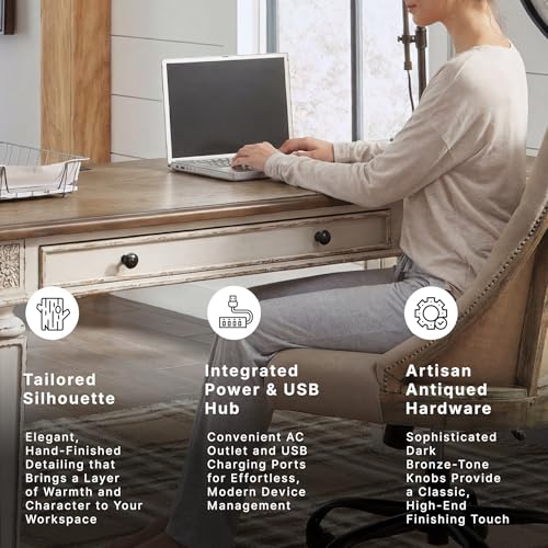 Signature Design by Ashley 60" Farmhouse Home Office Desk, Chipped White - color: White/Brown, style: Standard Desk