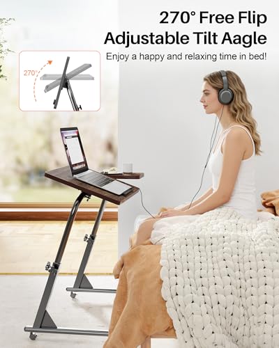 Adjustable Folding TV Tray Table, Mobile TV Dinner Tray for Eating on Couch - color: Brown