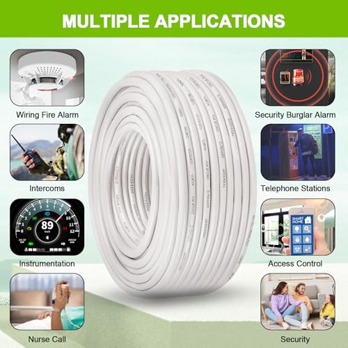 MOOKEERF 18 AWG 2 Conductor Stranded Shielded Plenum Cable 100FT 18/2 Shielded Wire White CL3P Jacket for Security/Alarm/Access Control/Sound-18AWG 2 Conductors Wire - size: 100FT, style: 18/2