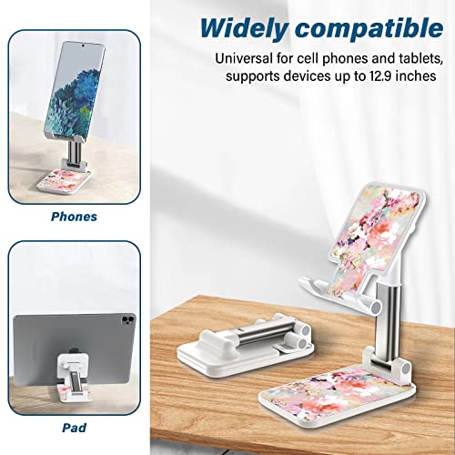 Foldable Phone Stand for Desk, Adjustable Angle of View, Suitable for iPhone, Samsung and Other Smart Phones, Pink Flowers - color: Pink Flowers