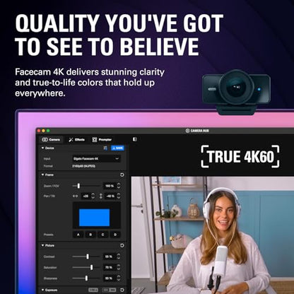 Elgato Facecam 4K, 4K60 Studio Webcam, DSLR-Like Control - style: Facecam 4K