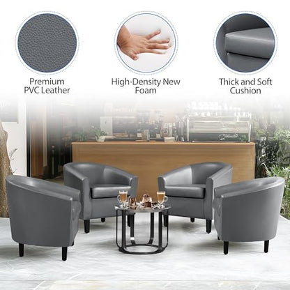 Yaheetech Accent Chairs, Faux Leather Barrel Armchairs, Gray - color: Grey, size: 25.5"D x 27.5"W x 28"H