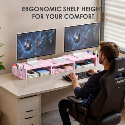 OPNICE Desk Organizers and Accessories, Dual Monitor Stand Riser - color: Matte Pink