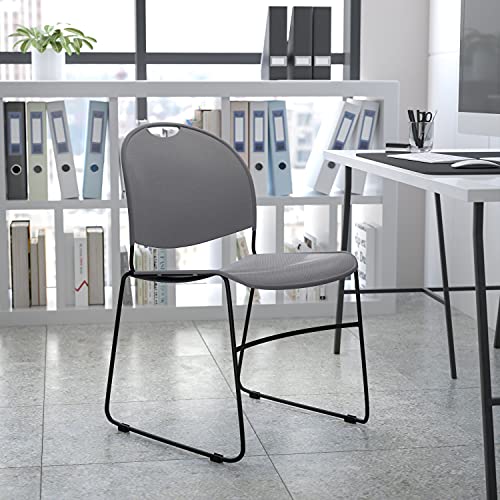 Flash Furniture HERCULES Series 880 lb. Capacity Gray Ultra-Compact Stack Chair with Black Powder Coated Frame | Powder Coated, 880 LBS. Weight Capacity - color: Gray Plastic/Black Frame, size: Set of 1