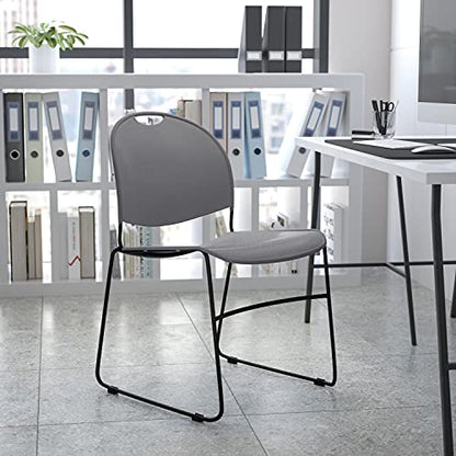 Flash Furniture HERCULES Series 880 lb. Capacity Gray Ultra-Compact Stack Chair with Black Powder Coated Frame | Powder Coated, 880 LBS. Weight Capacity - color: Gray Plastic/Black Frame, size: Set of 1