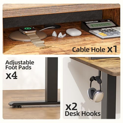 TIQLAB 40 * 24 inch Standing Desk with Two Drawers&Top Shelf, Rustic Brown | Smooth Height Adjustment, 2 Memory Presets, One-Touch Control, Stable Steel Frame, 176 lbs Capacity, Easy Assembly - color: Rustic Brown, size: 40*24 inch without keyboard tray