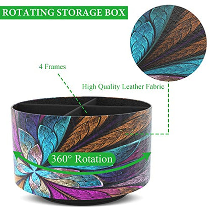 Round Leather Art Supply Organizer,Remote Control Holder,360 Degree Rotating,Multi-Functional Pencil Holder,4 Compartments Desktop Stationary Organizer(1-Fractal Flower) | Round - color: 1-Fractal Flower