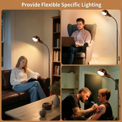 Ruiever Brown Floor Lamp with Flexible Gooseneck and Rotatable Shade，Standing Lamp Include Dimmer LED Bulb，Ideal Tall Lamp with Dimmer and Timer Switch for Reading,Bedside and Living Room (Brown) - color: Brown