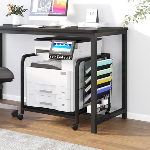 24"x20" Printer Stand with Hanging File Holder & Wheels, Black - color: Black, size: Extra Large