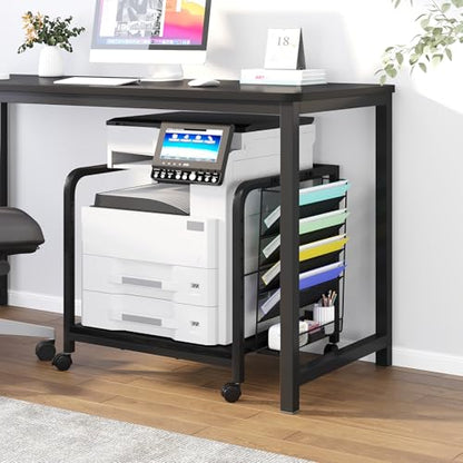 24"x20" Printer Stand with Hanging File Holder & Wheels, Black - color: Black, size: Extra Large