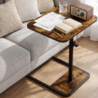 GOYLSER Large C-Shaped Tables Small Swivel End Table, Height Adjustable Side Tables Living Room, Rotating Snack Couch Wooden Tv Trays for Eating On Couch, Rustic Brown - color: Rustic Brown, style: Enlarged Standard