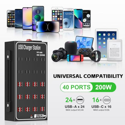250W 50A USB Charging Station for Multiple Devices, 50 Port Fast USB Charger Block, Desktop Wall Fast Charger with Intelligent Protection, USΒ Power Strip Suitable for Home Office School